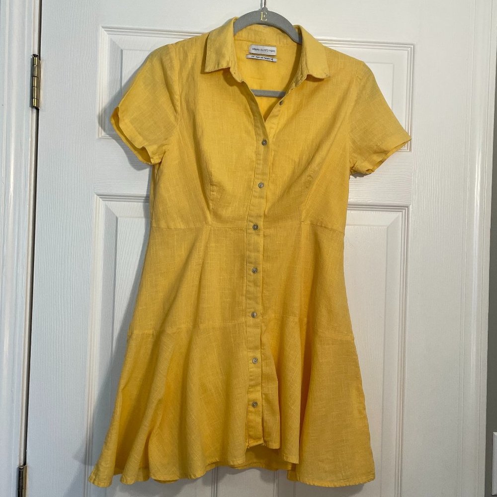 Urban Outfitters Women's Yellow Button Down Short Sleeve Mini Shirt Dress Small